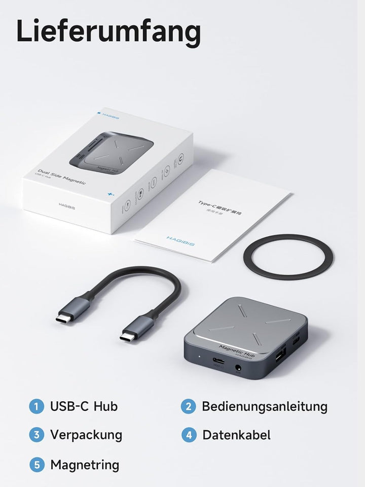 Hagibis Doppelseitig Magnetischer USB C Hub für iPhone 17 16 15 Pro Max, SD 4.0 UHS-II 312MB/s Karte