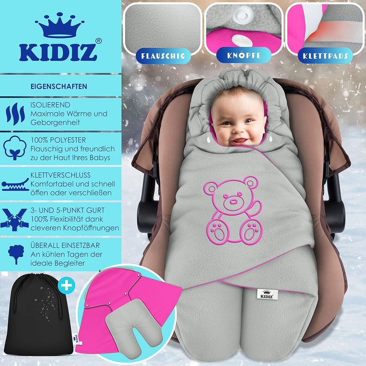 KIDIZ® Baby Einschlagdecke Babyschale Winter Herbst Babydecke mit Tasche Universal Fusssack kompatib