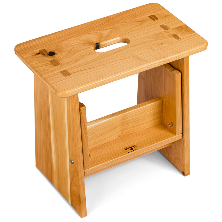 Tritthocker, Sitzhocker Holz, stabil in Kernbuche Massivholz, für Kinder und die ganze Familie, Kern
