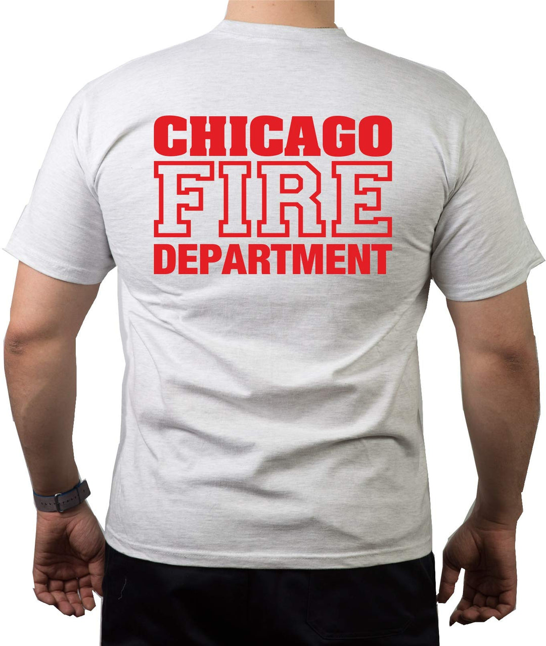 T-Shirt Chicago FIRE DEPT mit Standard-Emblem und Schriftzug - Feuerwehr von Chicago M Ash, M Ash
