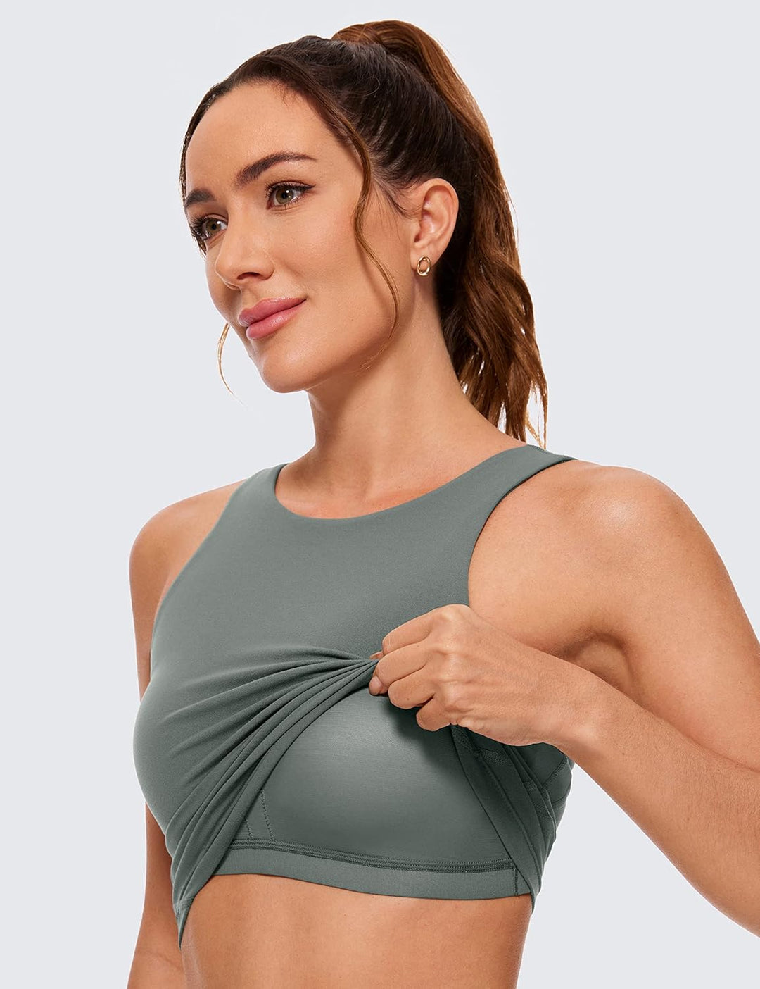 CRZ YOGA Damen Butterluxe Longline Sport BH Gepolstert Ohne Bügel Crop Top High Neck U Rücken Workou