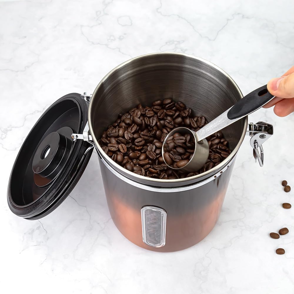 Kaffeedose Luftdicht mit Messlöffel & Ventil, 1,8L Datumsanzeige Wiederverwendbarer Kaffeebehälter,