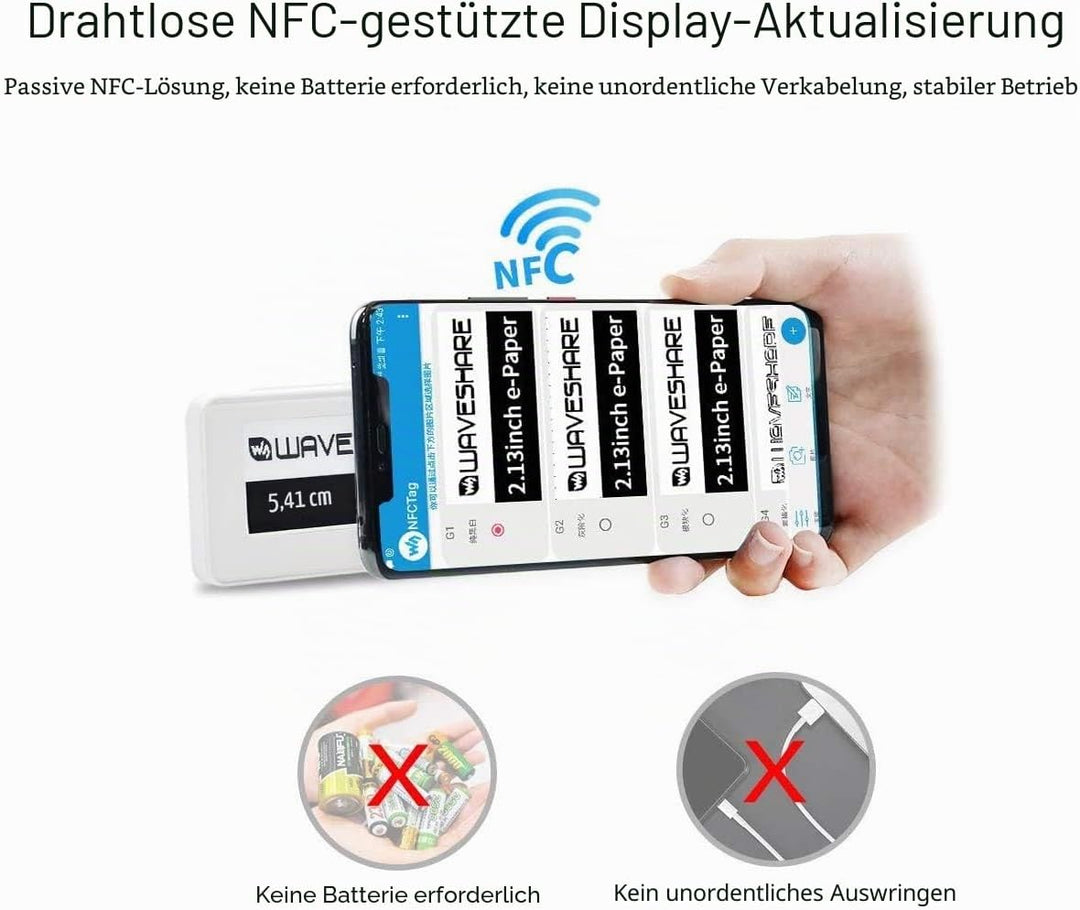 IBest 2.13inch Passive NFC-Powered e-Paper Black/White e-Ink Display, No Battery Required, Wireless