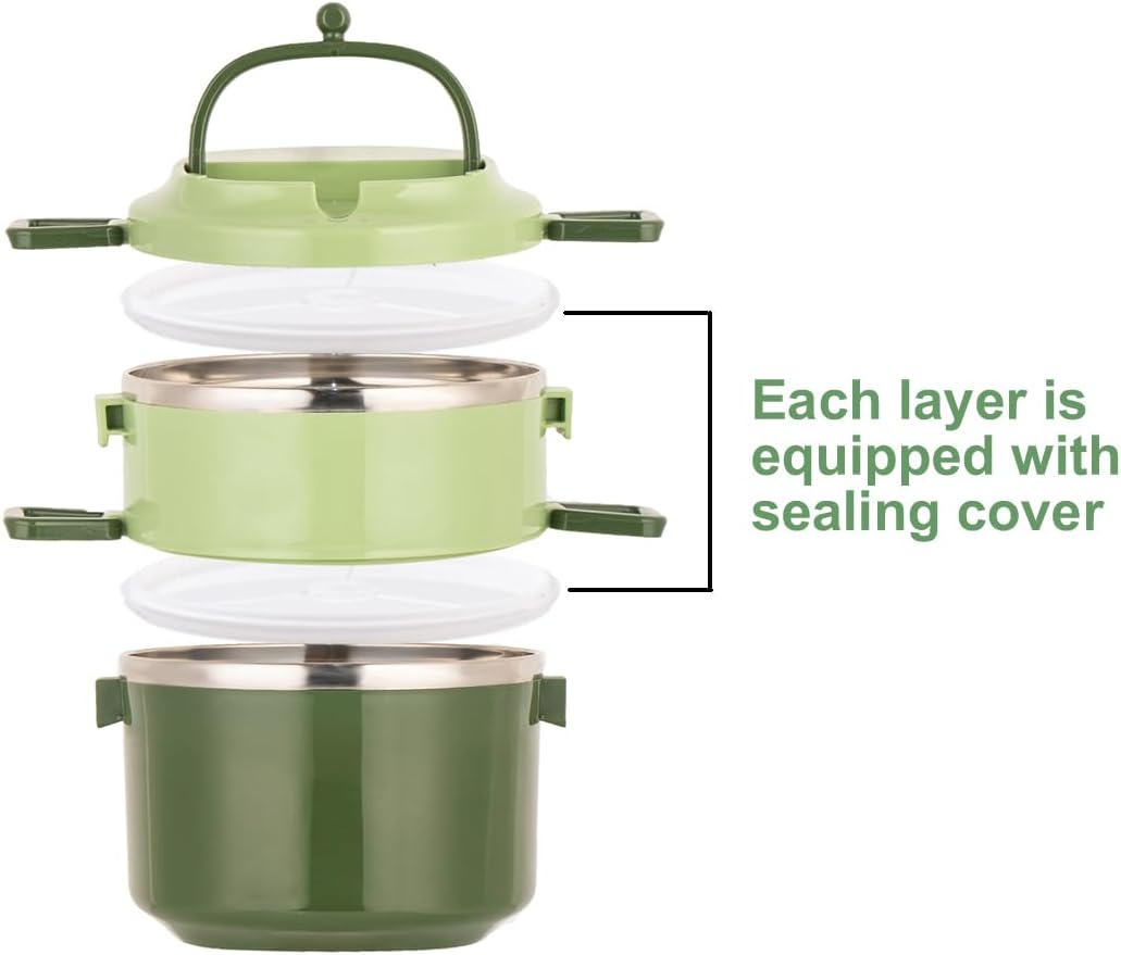 SANQIAHOME 2 Schichten Mehrschichtige stapelbare Edelstahl-Lunchbox,Auslaufsicher,grün Grün 2 Schich
