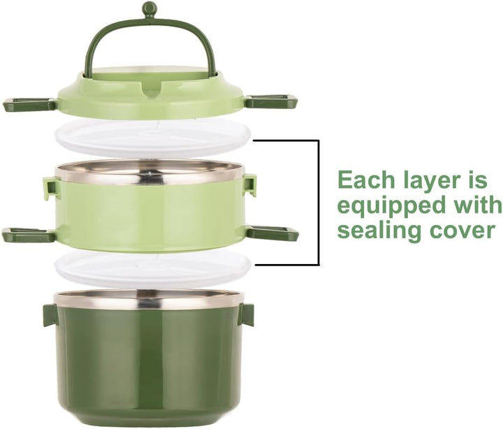 SANQIAHOME 2 Schichten Mehrschichtige stapelbare Edelstahl-Lunchbox,Auslaufsicher,grün Grün 2 Schich