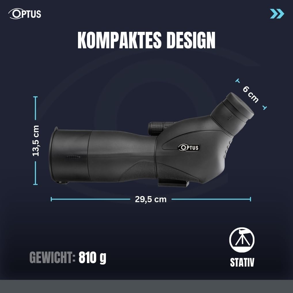 Optus Spektiv 20-60x60 Zoom Monokular Fernrohr mit Stativ, 45° Einblick, Twist-up-Augenmuschel, Tele
