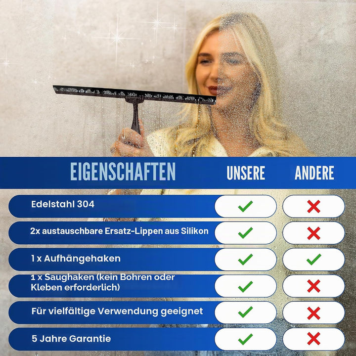 Wunset Superior-Duschabzieher-Auswahl: Mit Abziehern aus Edelstahl, Silikon und Gummi, Wasserabstrei