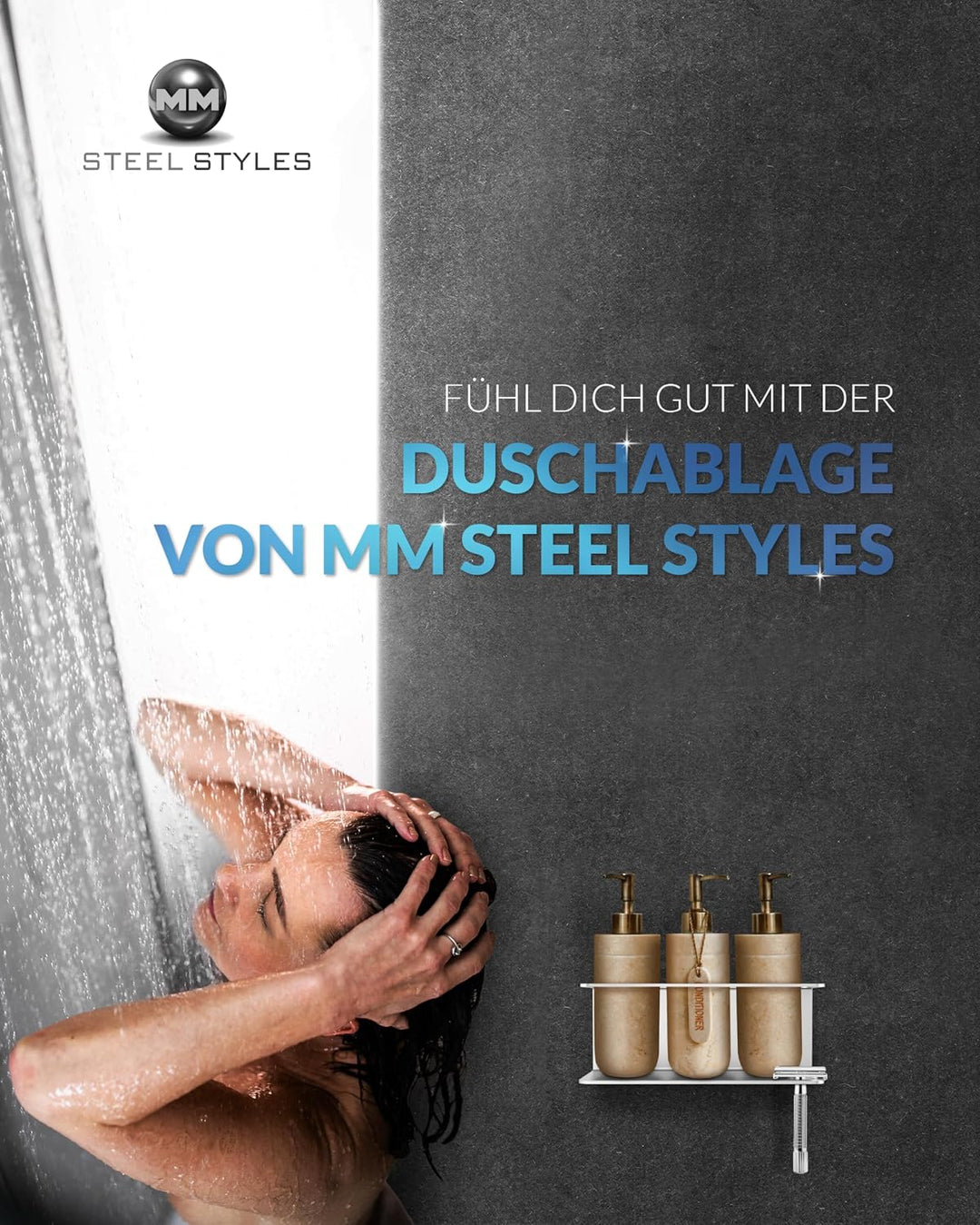 Duschablage ohne Bohren zum Hängen - Edelstahl Duschregal, Duschkorb - Einfache Montage mit Klebepad