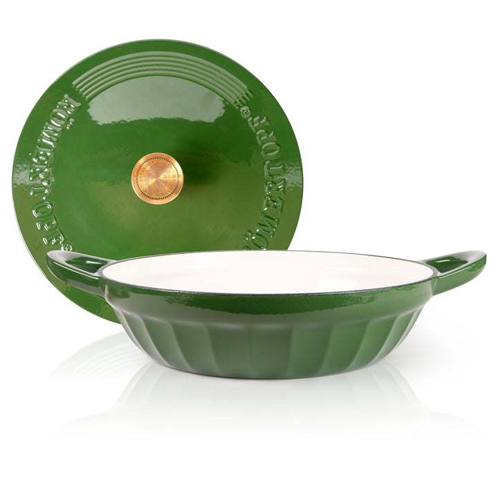 Römertopf Schmorpfanne Gusseisen 28 cm 2,4 L mit Deckel, Tiefgrün, Tiefgrün