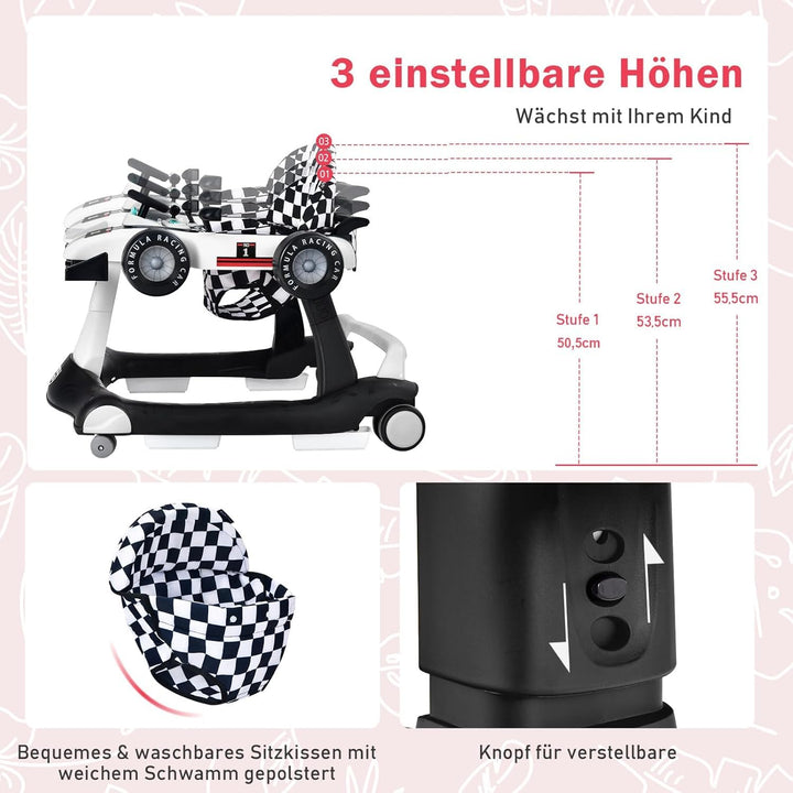 FANTASK Lauflernwagen mit Licht & Rädern, Lauflernwagen klappbar mit einstellbarer Höhe & Geschwindi