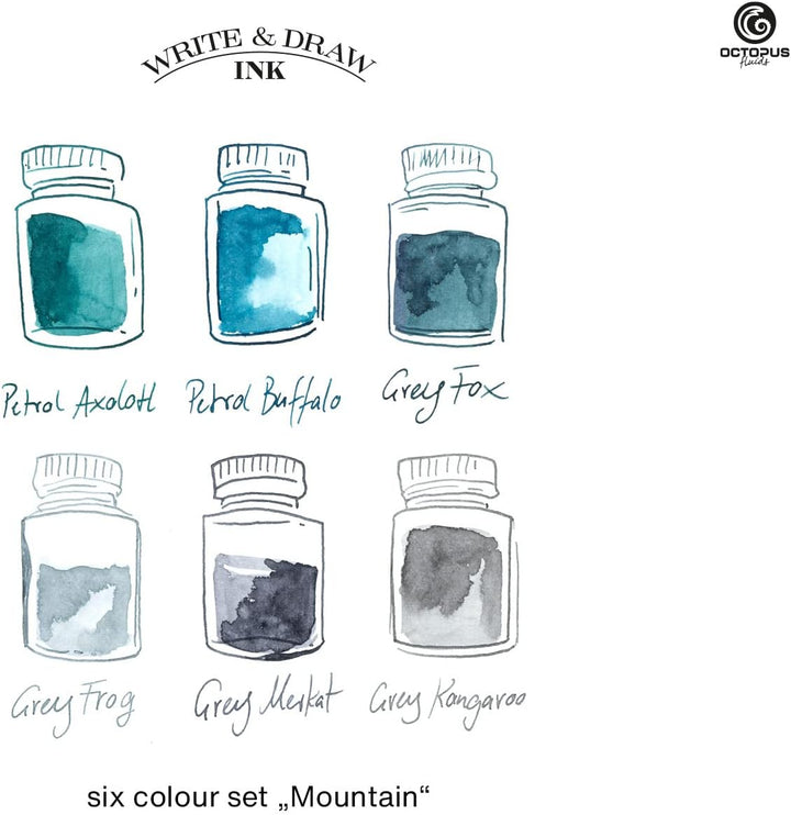Octopus Write and Draw Ink Set MOUNTAIN, wasserfeste Tinte zum Schreiben und Zeichnen, Kalligraphiet