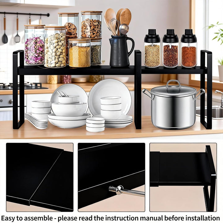 Erweiterbares Schrankregal, Küchenregal Organizer 35-65cm Verstellbarer, Regaleinsatz, Gewürzregale,