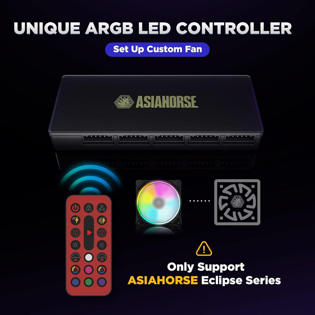 AsiaHorse PC 120MM RGB Lüfter, ARGB Gehäuselüfter mit Hub-Steuerung, 4 Rangen CPU Gehäuse Lüfter mit