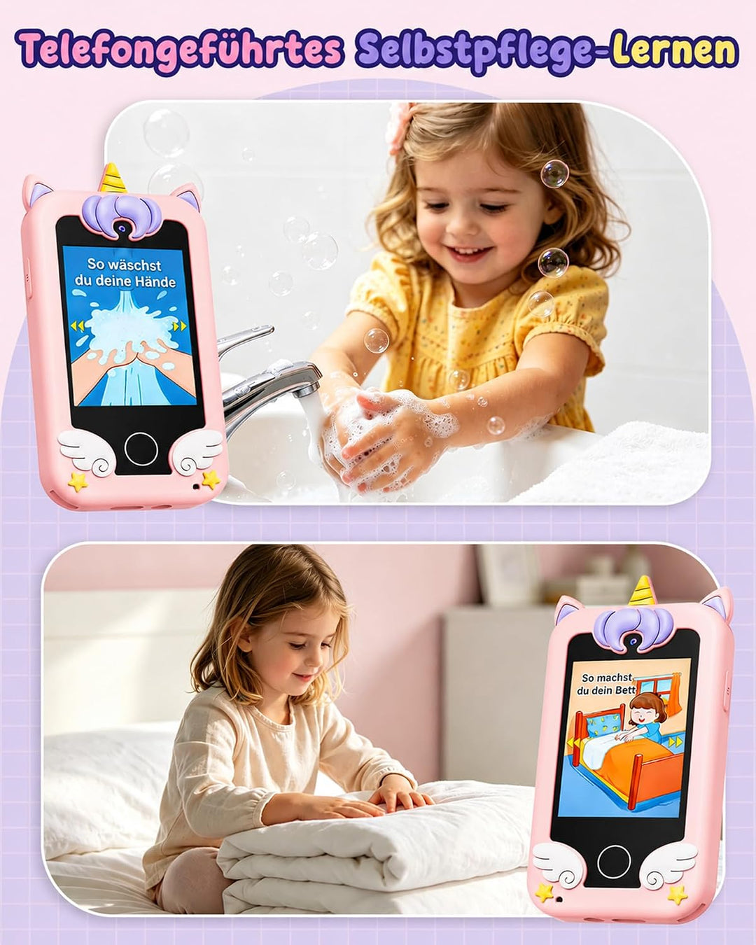 UCIDCI Kinder-Smartphone-Spielzeug für Mädchen im Alter von 3–7 Jahren mit Dual-Kamera – Kleinkind-H