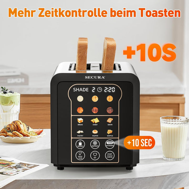 Secura Toaster - 2 Toastschlitze, 6 Stufen und 6 Brotsorten, Automatische Liftfunktion, Brötchenaufs
