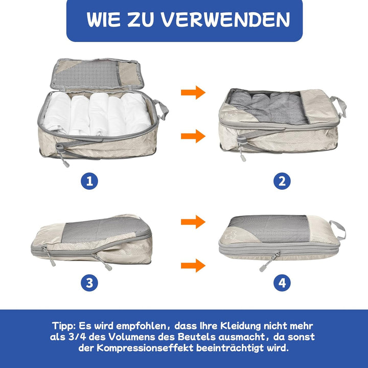 5-teilig Kompressions Packwürfel Set für Reisen, Compression Packing Cube zur Organisation Ihres Rei