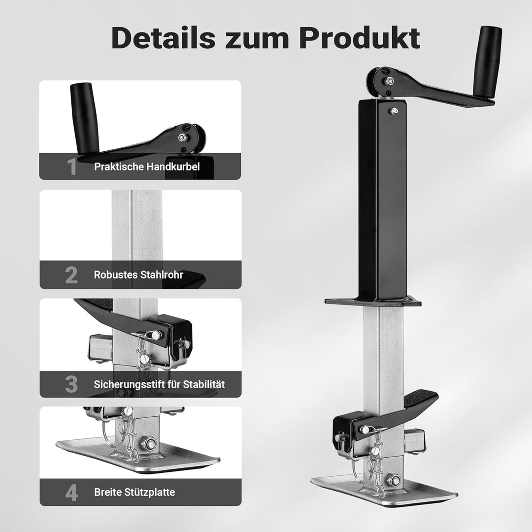 Wiltec Stützfuss 900 kg Kurbel Oben mit A-Rahmen-Halterung, höhenverstellbare Anhängerstütze mit Fus