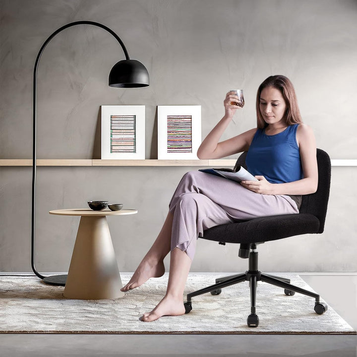 IWMH Bürostuhl ohne Armlehnen,Höhenverstellbar Drehstuhl mit Rollen,Schreibtischstuhl mit Teddy Stof