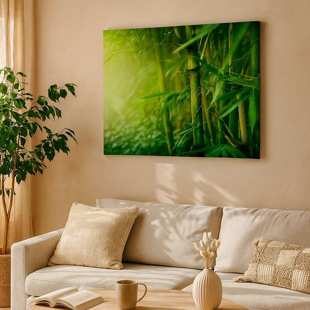 Bilder auf Leinwand 100x70cm Leinwandbild mit Rahmen Bambus Pflanze Gross Wanddeko Bild Schlafzimmer