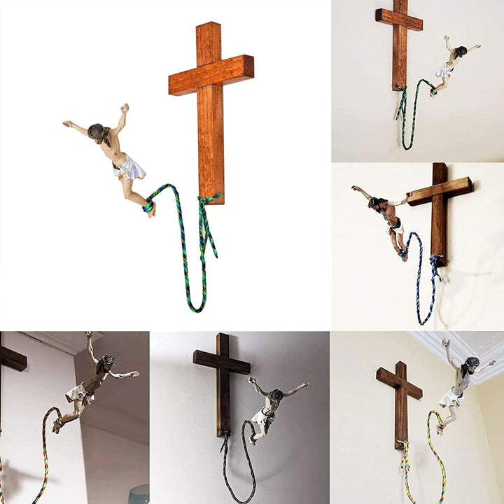 Scnvsi Einzigartiges religiöses Kunstwerk, Bungee-Jumping, Jesus-Kreuz, handgefertigte Skulptur aus