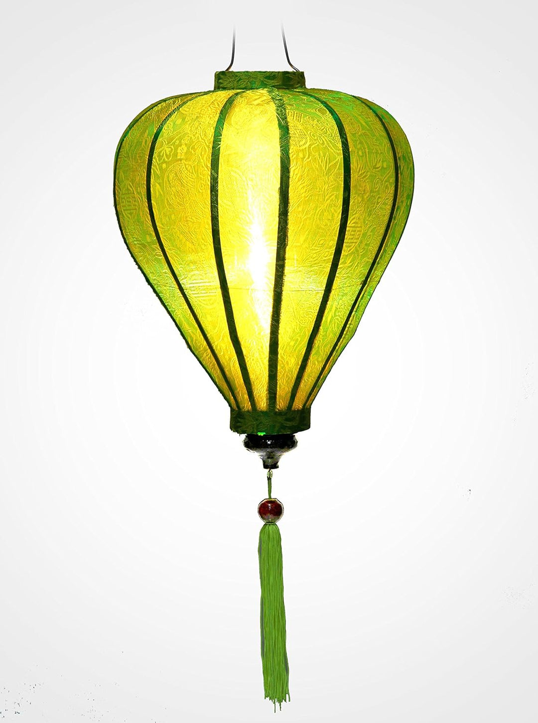 Asiatische Laterne aus Seide, Grün, M Ø33 cm – Traditionelle Hoi an Lampion aus Stoff, Bambus und Ho