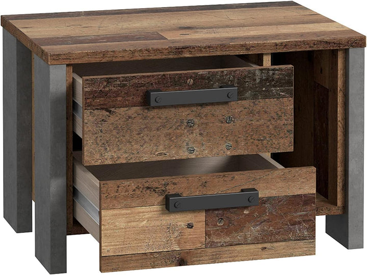 FORTE Clif Nachttisch mit 2 Schubladen, Holzwerkstoff, Old – Wood Vintage/ Betonoptik Dunkelgrau, 62