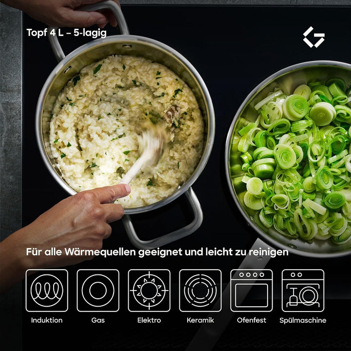 Gastrotools Edelstahl Kochtopf 4L, 20cm, 5-Schicht für gleichmässige Wärme, PFAS-frei, backofenfest
