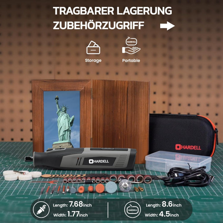 HARDELL 4V Akku Rotationswerkzeug Set mit 80 Zubehörteilen, 4000-mAh-Akku, 6 variable Geschwindigkei