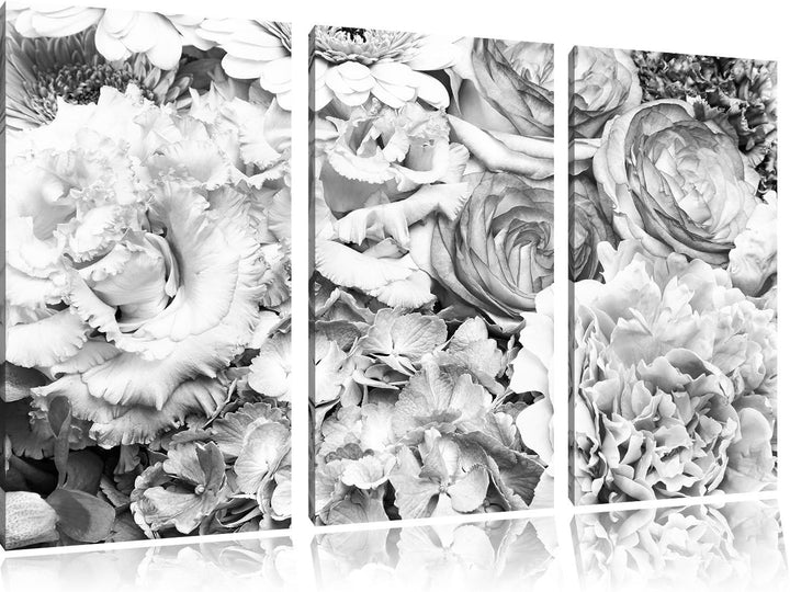 Pixxprint Blumenstrauss / 3-Teilig/Gesamtmass 120cm Leinwandbild bespannt auf Holzrahmen/Wandbild Ku