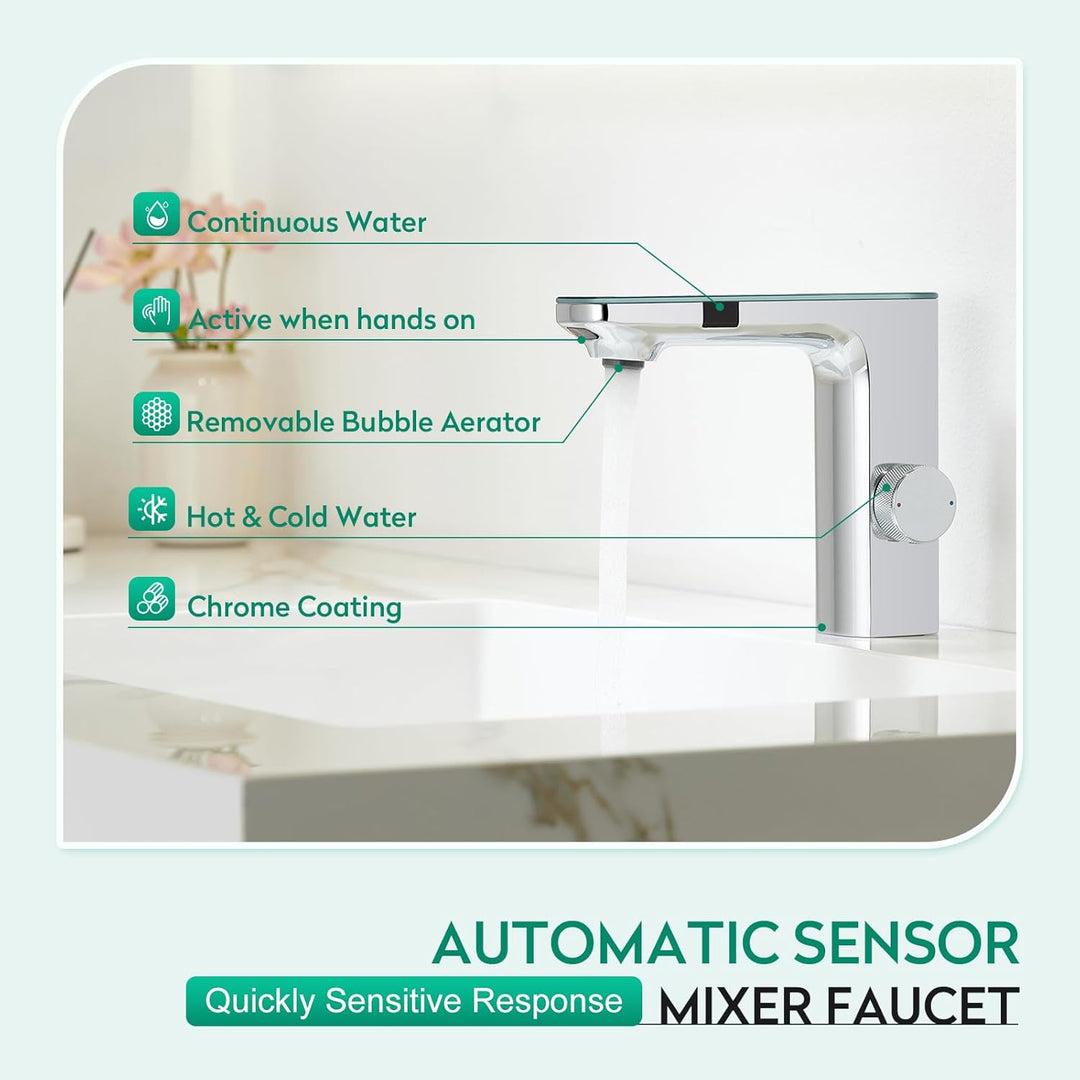 CREA Infrarot Sensor Wasserhahn Bad, Automatisch Sensor Mischbatterie Bad, Berührungsloser Waschtisc