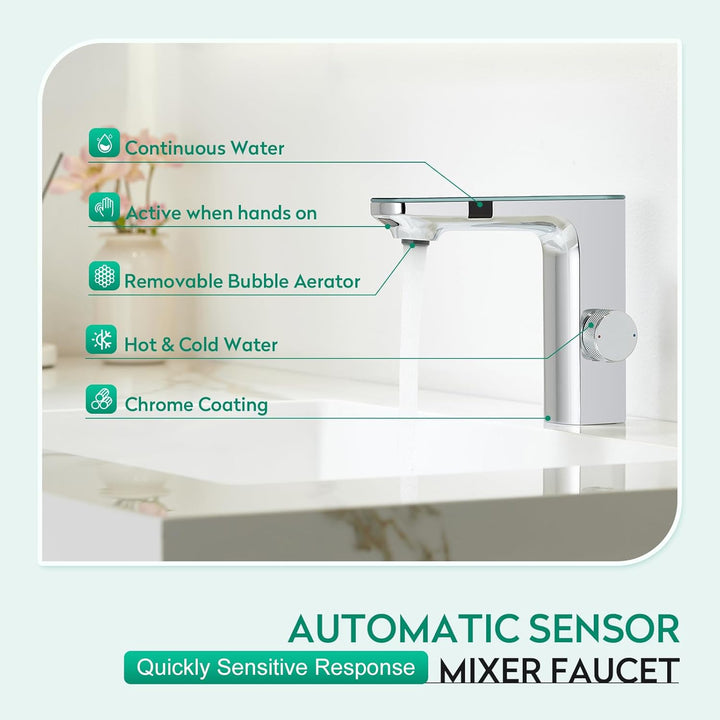 CREA Infrarot Sensor Wasserhahn Bad, Automatisch Sensor Mischbatterie Bad, Berührungsloser Waschtisc