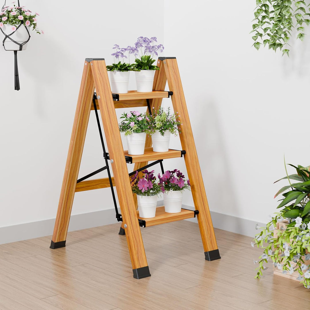 KULACO Trittleiter 3 Stufen klappbar, Aluminium Klappleiter, Tragbare Stufenleiter, rutschfeste Haus