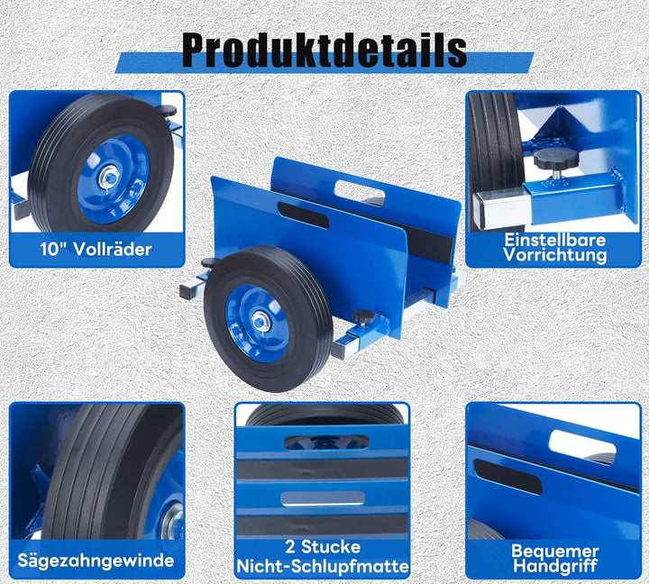Plattenwagen bis 200 kg, Plattenkarren mit 2 Vollgummi Rädern, Plattenroller für 0-23cm/0-9,05in Kle