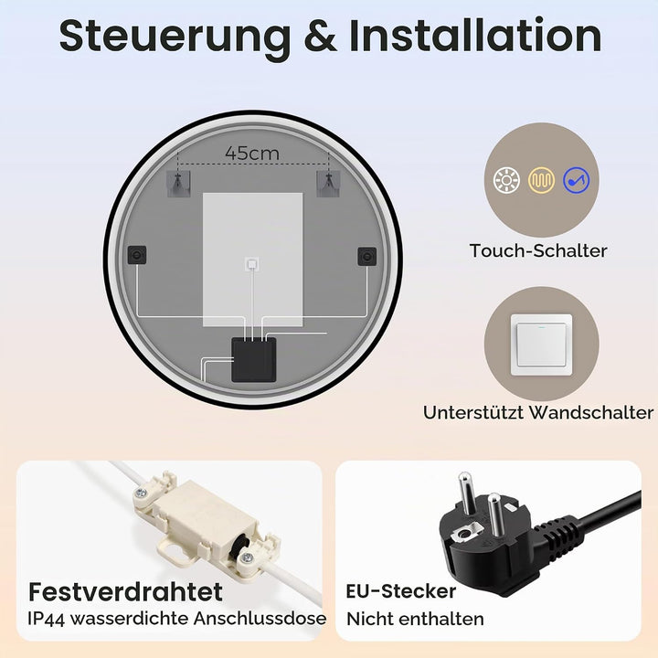 STARLEAD Badspiegel-Rund-mit-Beleuchtung 90cm Diameter, LED-Spiegel-Rund mit Bluetooth, Dimmbar, 3 L
