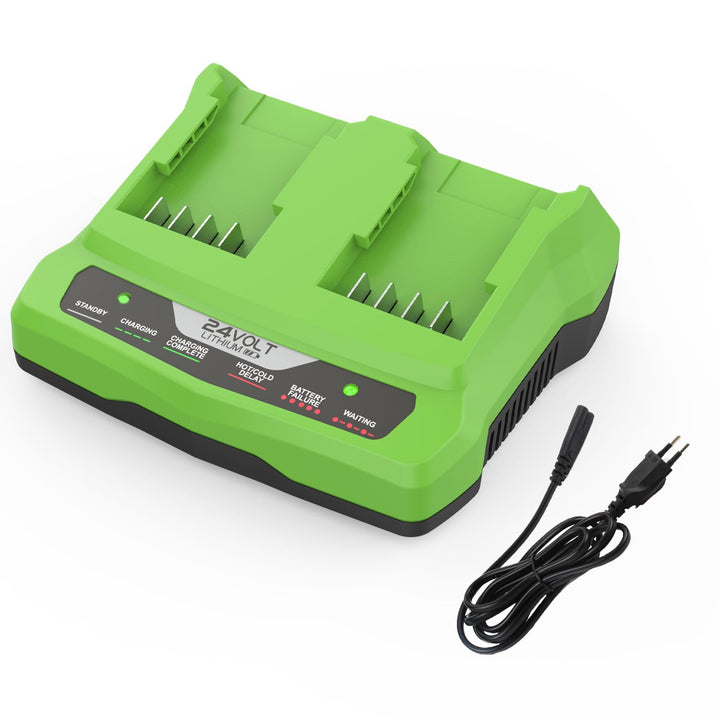 24V Dual Port Ladegerät Ersatz für Greenworks 24V Ladegerät G24X2UC2 G24X2C G24C Kompatibel mit Gree