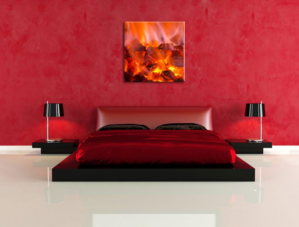 Pixxprint Holzkohle Feuer, Format: 70x70 auf Leinwand, XXL riesige Bilder fertig gerahmt mit Keilrah