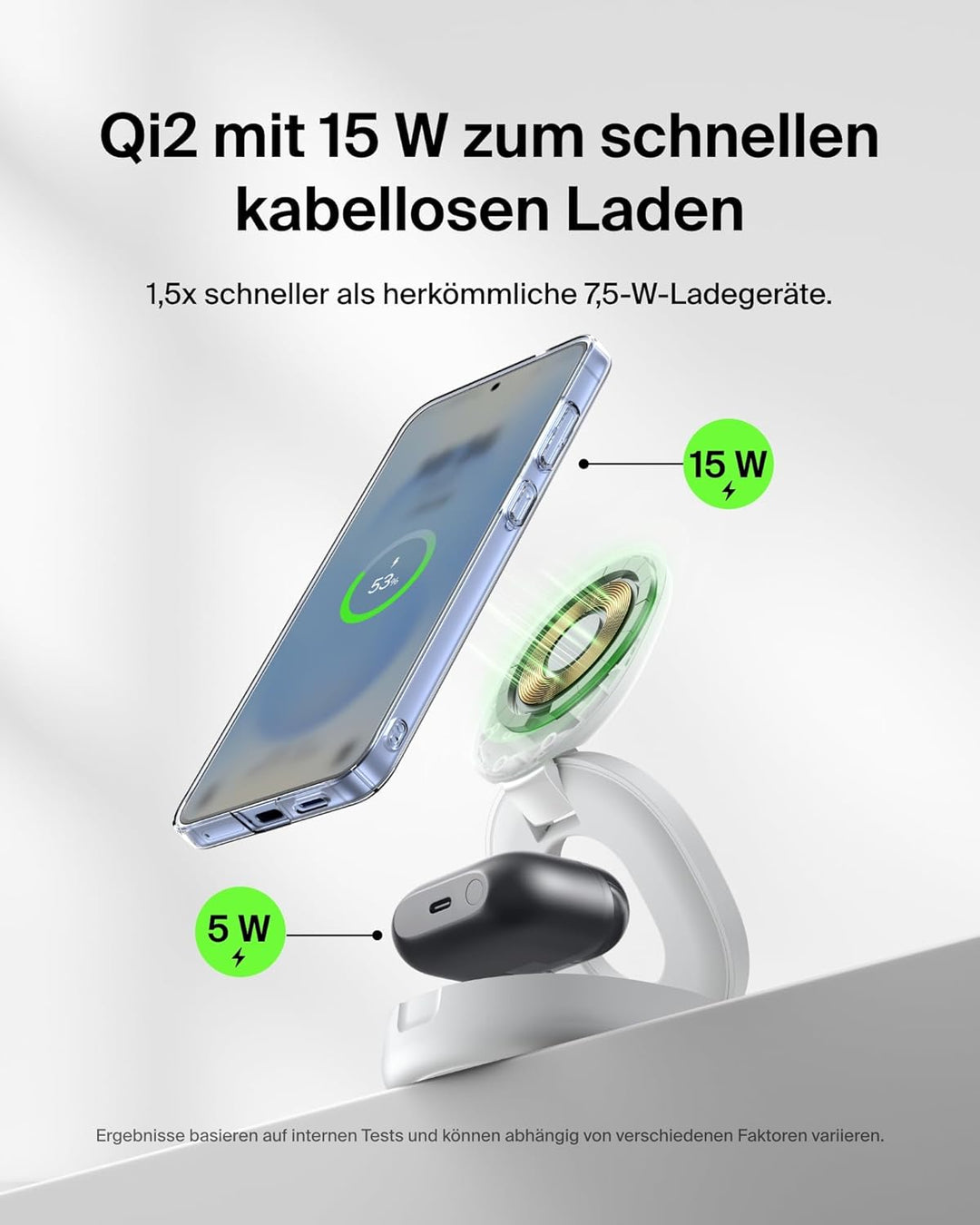 Belkin BoostCharge 2-in-1 Induktive Ladestation mit Qi2, 15W, MagSafe-kompatibles Ladegerät, Kabello
