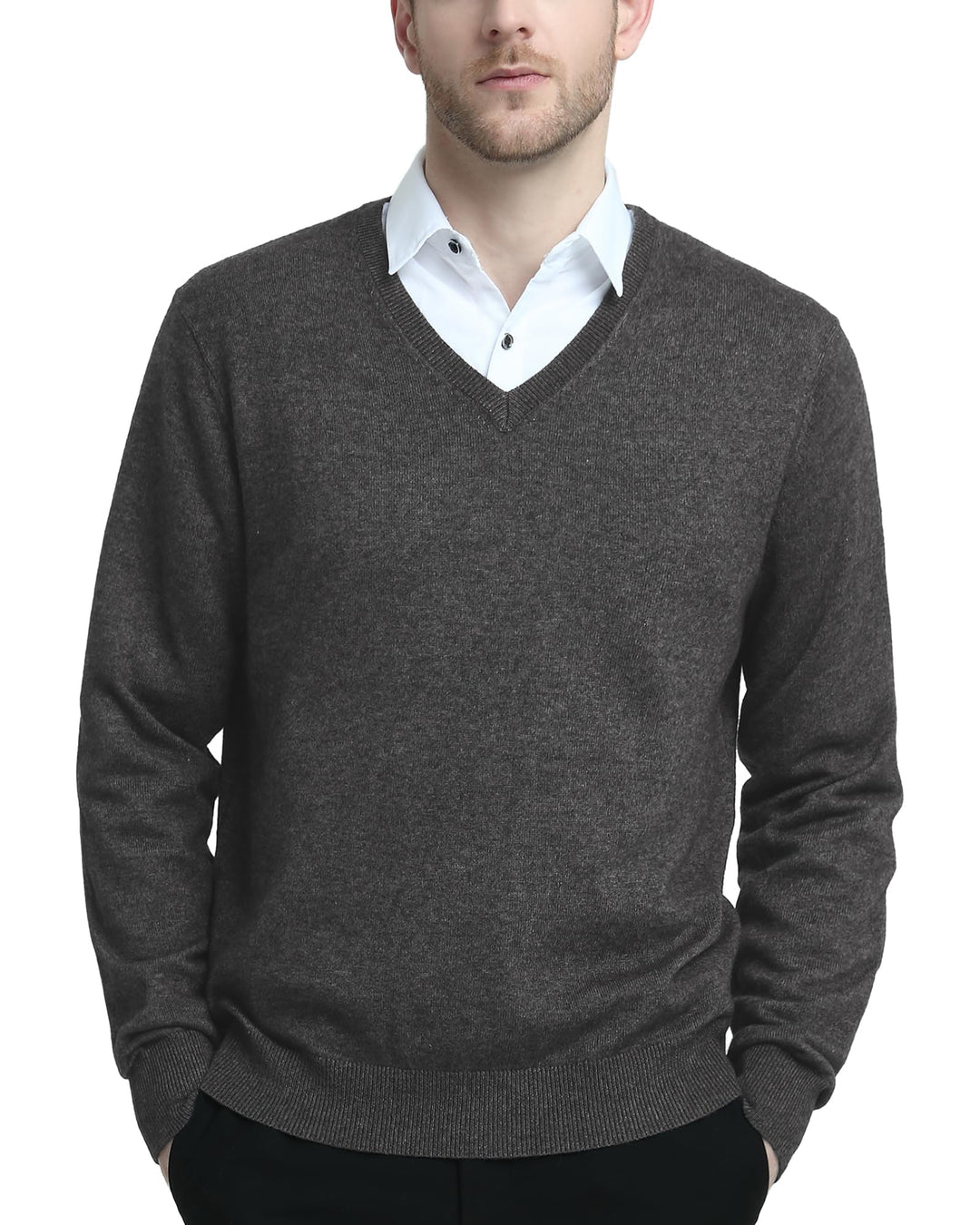 Kallspin Herren Strickpullover aus Wollmischung V-Ausschnitt Langarm Comfort Fit Pullover M Grau, M