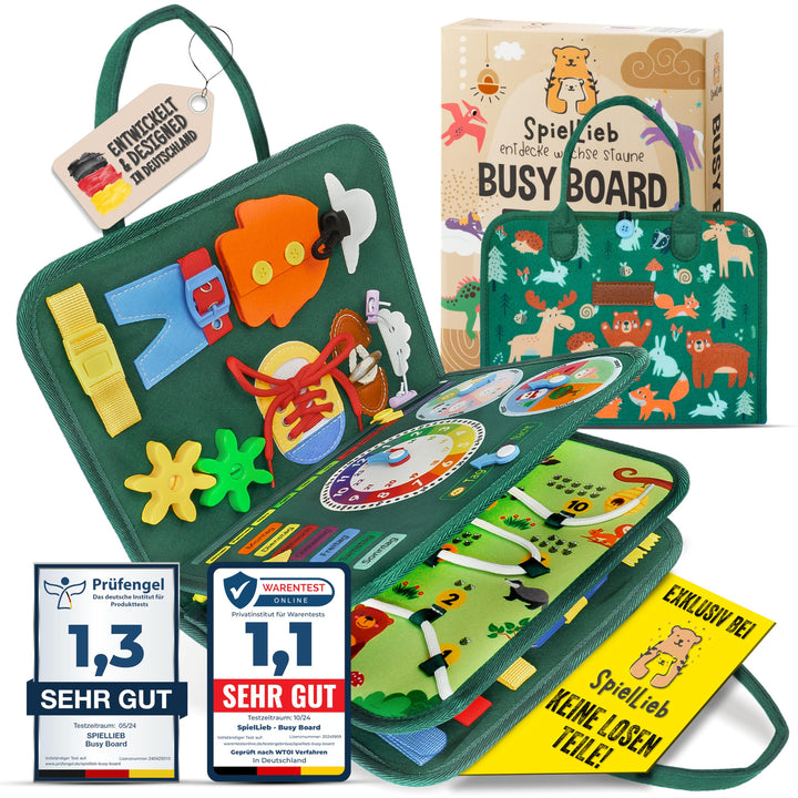SpielLieb® Montessori Busy Board Deutsch ab 3 Jahre - interaktives Activity Board Spielzeug für Klei
