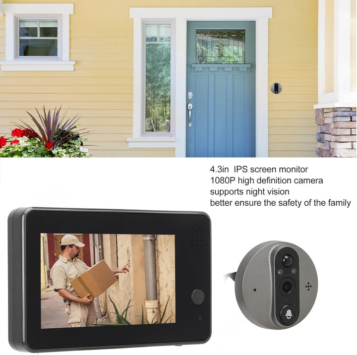 Fockety Gucklochkamera für Wohnungstür, 4,3-Zoll-IPS-Bildschirm 1080P 170 ° Weitwinkel-WLAN-Türspion