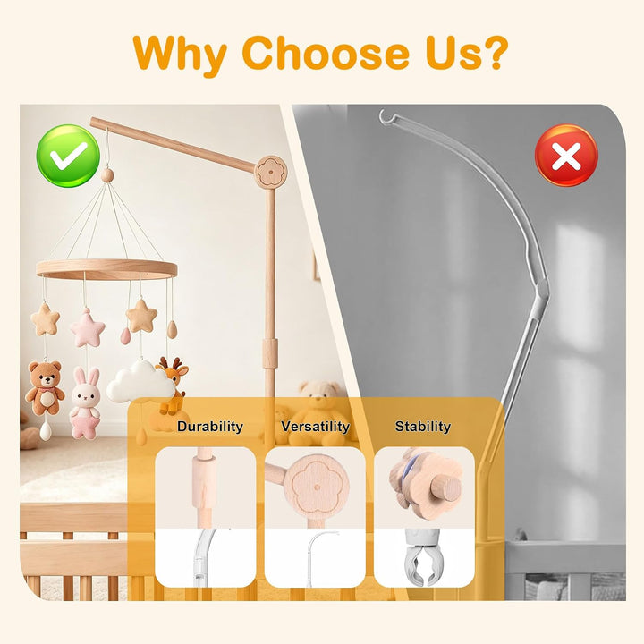 Mobile Halterung Holz für Babybett und Wickeltisch, 360° Drehbar | Höhenverstellbarer Abnehmbar, Mob