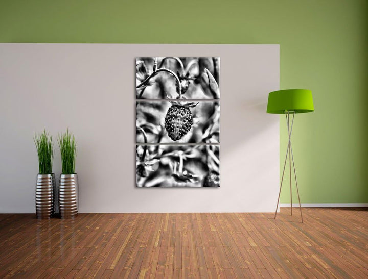 Pixxprint kleine Wilde Erdbeere als Leinwandbild/Grösse: 3 Teilig (120x80) cm/Wandbild/Kunstdruck/fe