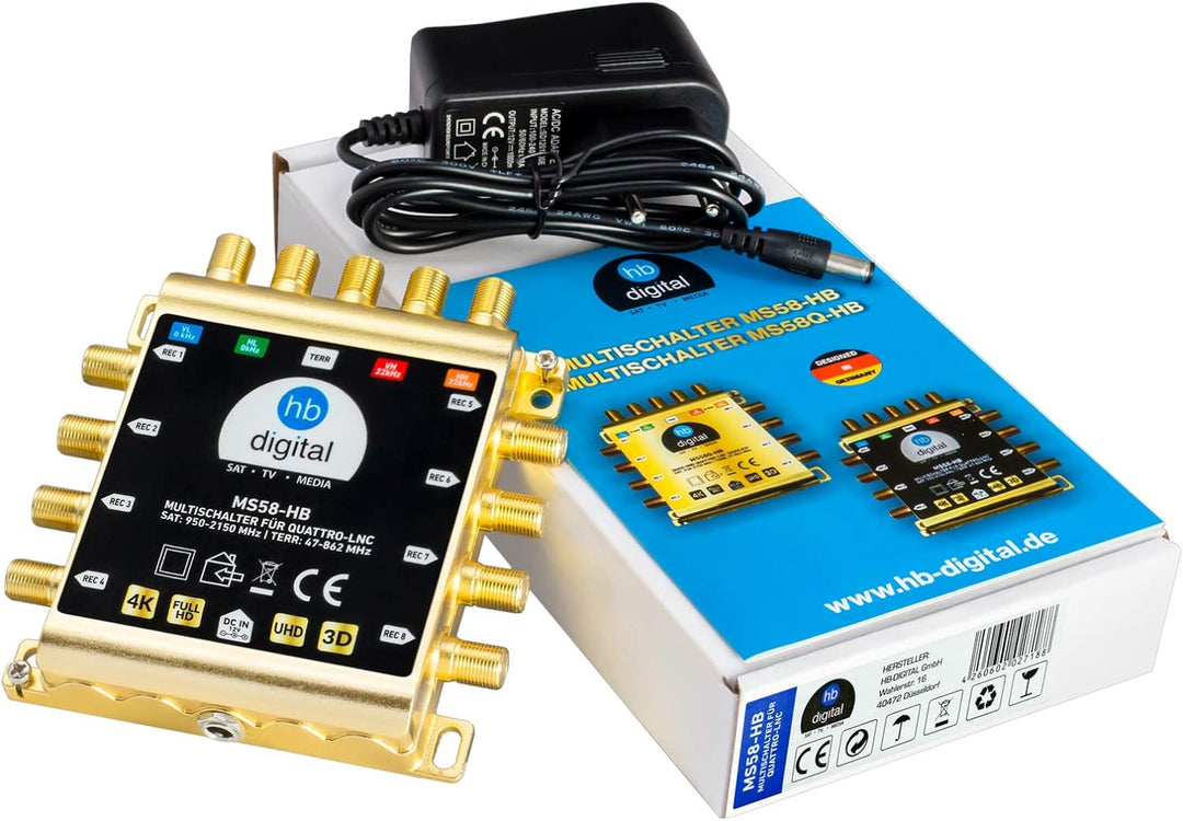 HB-DIGITAL DVB-S/S2 Multischalter 5/8 | Multiswitch Verteiler für 1 SAT, 8 Teilnehmer/Satelliten Rec