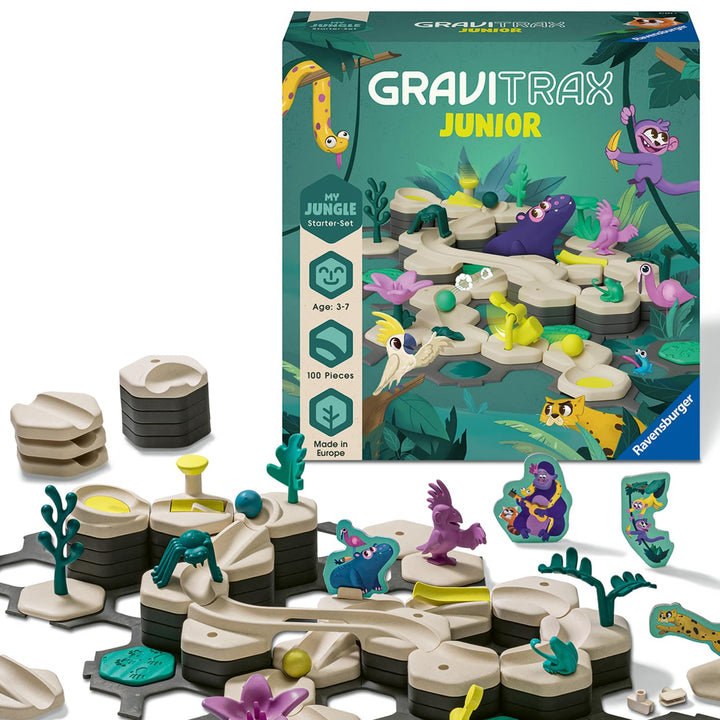 Ravensburger GraviTrax Junior Starter-Set L Jungle -Erweiterbare Kugelbahn für Kinder, Murmelbahn üb
