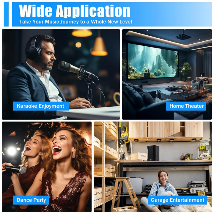 HiFi Audio Verstärker 5,1 Kanäle Bluetooth FM für Heimkino | 2 Mikrofoneingänge, SD USB RCA AUX 5.0