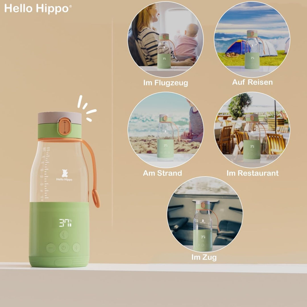 HELLO HIPPO® Tragbarer Babyflaschenwärmer – Mobiler Flaschenwärmer mit USB-Ladefunktion – 280 ml – E