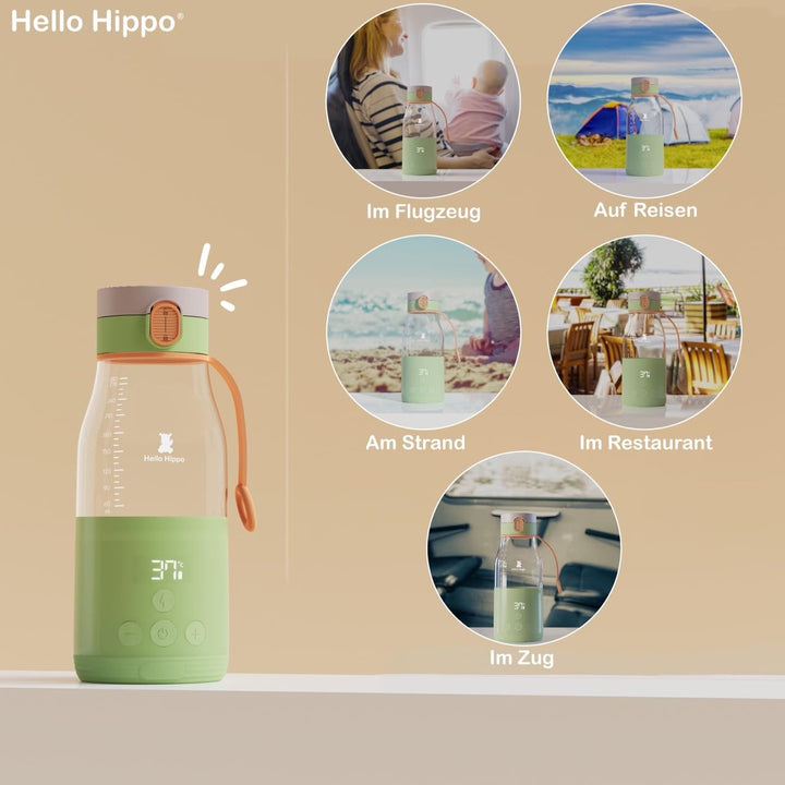 HELLO HIPPO® Tragbarer Babyflaschenwärmer – Mobiler Flaschenwärmer mit USB-Ladefunktion – 280 ml – E