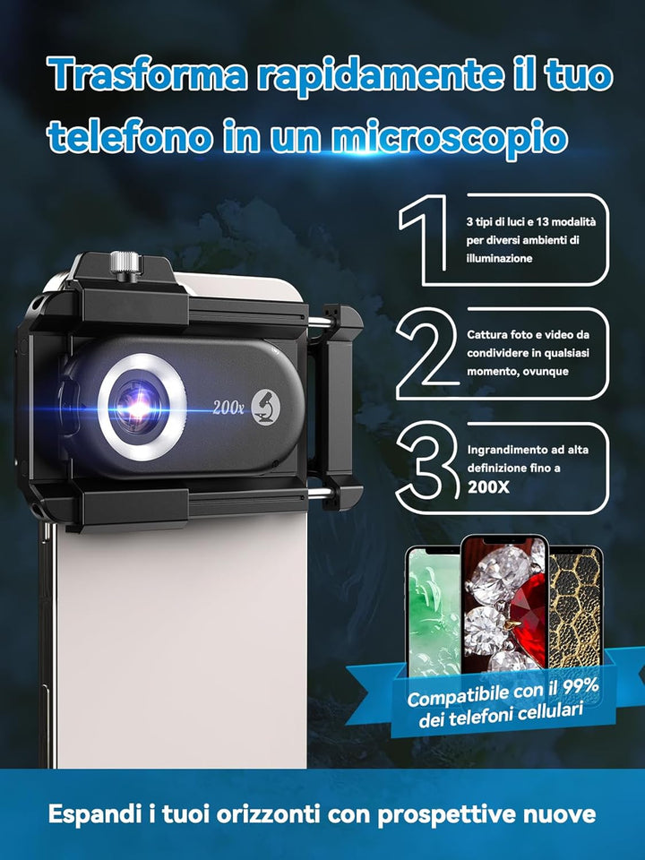 APEXEL 200X Mini-mikroskop für Smartphone-Kamera,Handy mikroskop für Smartphone,Explore Micworld wit