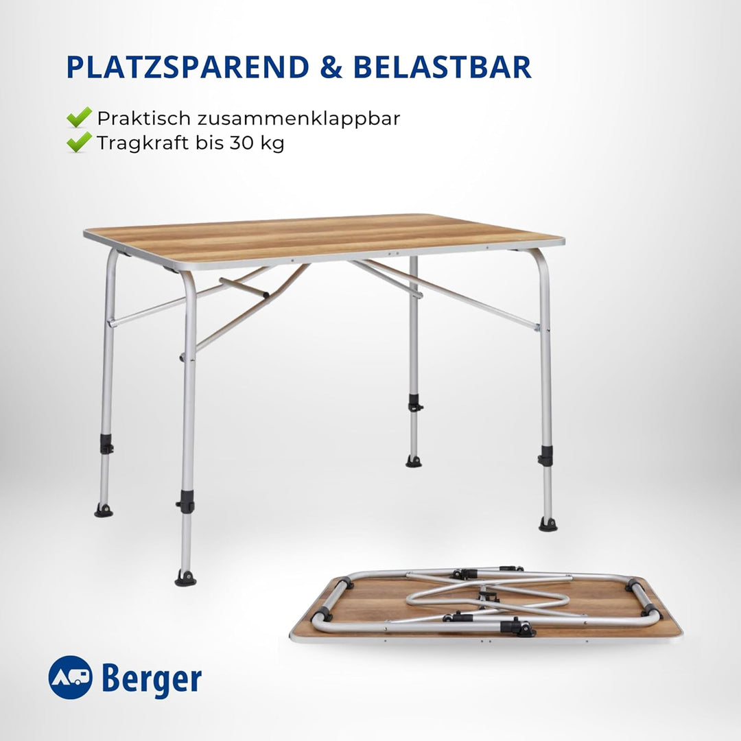 BERGER Livenza Campingtisch - Klapptisch Höhenverstellbar Alu Campingtisch Klappbar Camping Tisch Ga