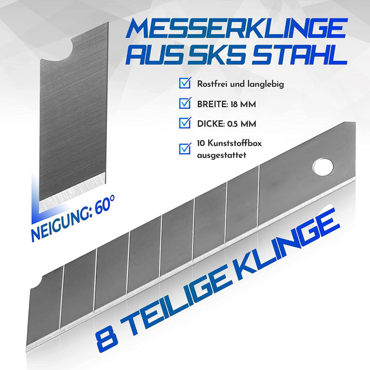 10x professionelles Aluminium Cuttermesser 18mm Teppichmesser profi, inklusive 100x Abbrechklingen a